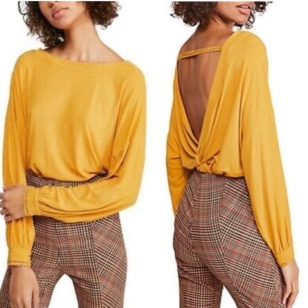 Free People Untamed Gold Yellow Shimmy Shake Oversized Ribbed Top NEW SIZE SMALL
